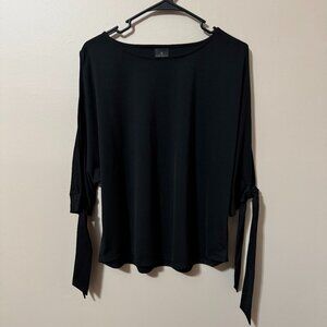 231 — Worthington Tie-Sleeve Blouse | Black Minimalist Chic Top